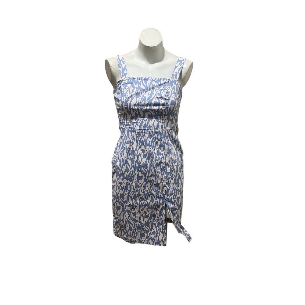 Monteau Los Angeles Dress Womens Size S Blue White Abstract Sheath Knee